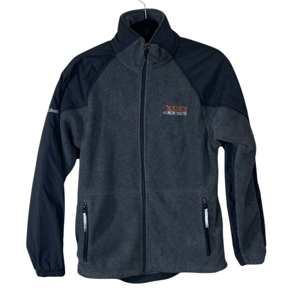 Columbia Full Zip Fleece Jacket Men's Small Charcoal BRAND EMBROIDERY